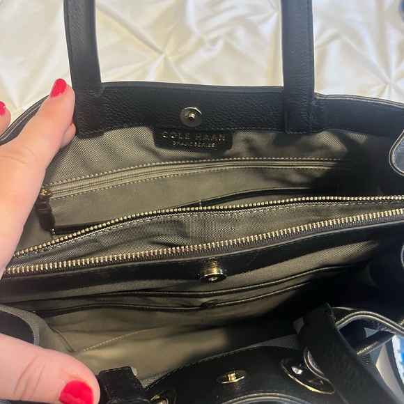 Cole Haan Black Pebble Leather Satchel with Blue Accent strap - Picture 5 of 7